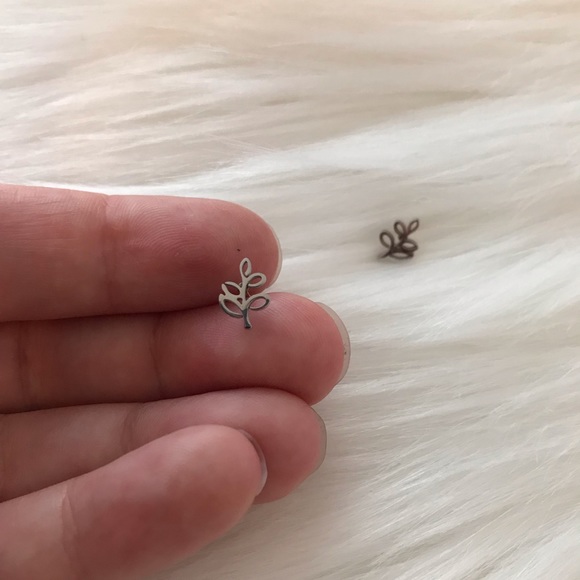 Dainty Stainless Steel Leaf Sprig Earring Tiny - Picture 2 of 5